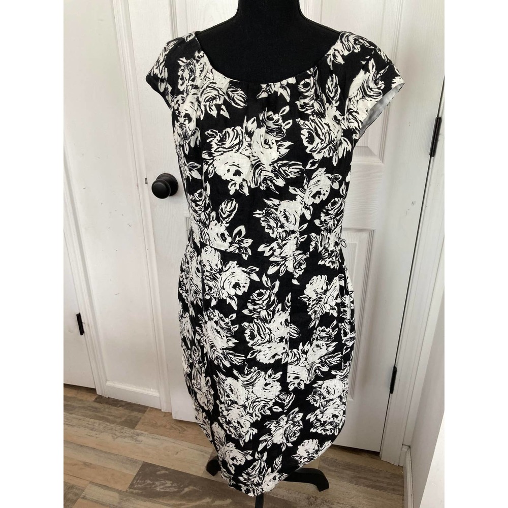 Lands' End Women's Black & White Floral Sleeveless Dress, Size 10